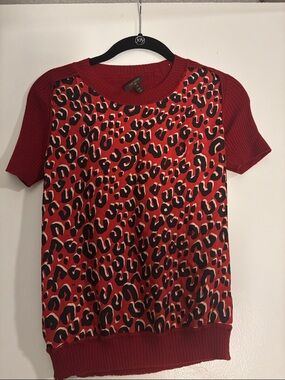 Louis Vuitton Red Leopard Print Short Sleeve Top size S